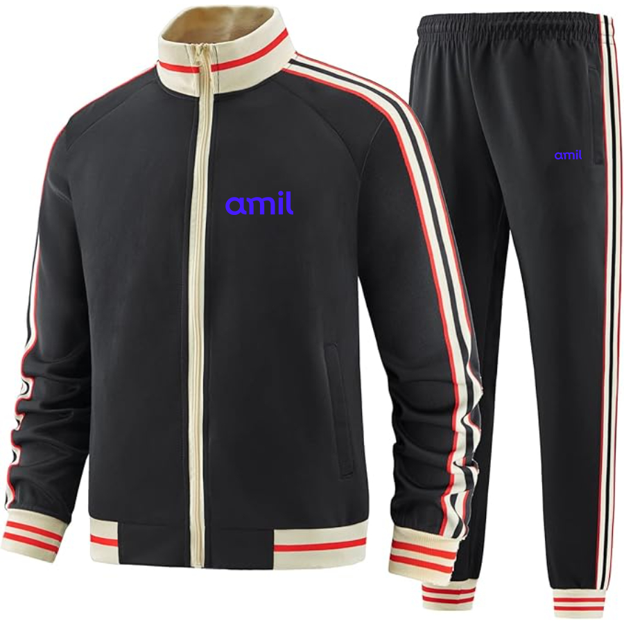 Men's Amil Two Piece Designer Tracksuit with Bold Striped Accents and Zippered Front Elevated Athletic