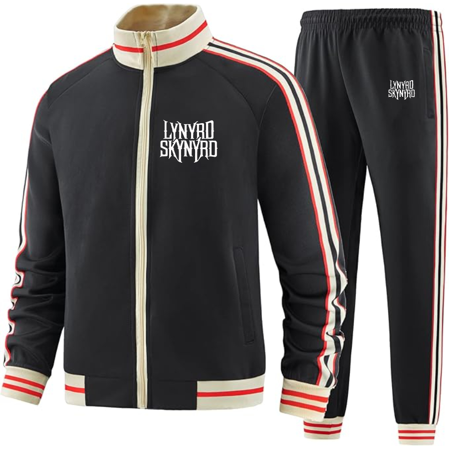 Men's Lynyrd Skynyrd Two Piece Designer Tracksuit with Bold Striped Accents and Zippered Front Elevated Athletic