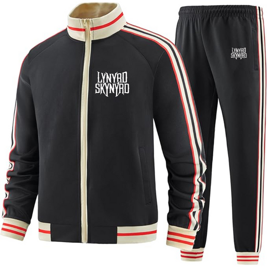 Men's Lynyrd Skynyrd Two Piece Designer Tracksuit with Bold Striped Accents and Zippered Front Elevated Athletic