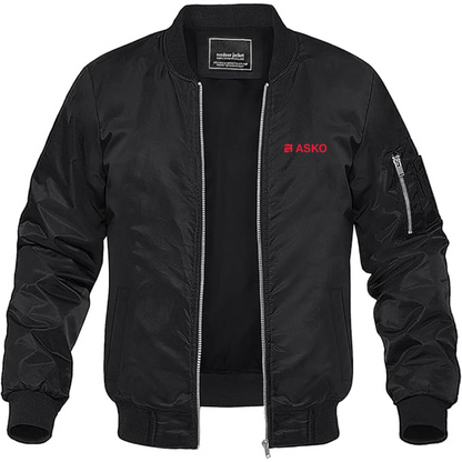Men's Asko Logo Lightweight Bomber Jacket Windbreaker Softshell Varsity Jacket Coat