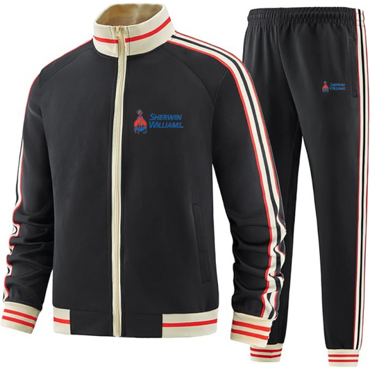 Men's Sherwin Williams Two Piece Designer Tracksuit with Bold Striped Accents and Zippered Front Elevated Athletic
