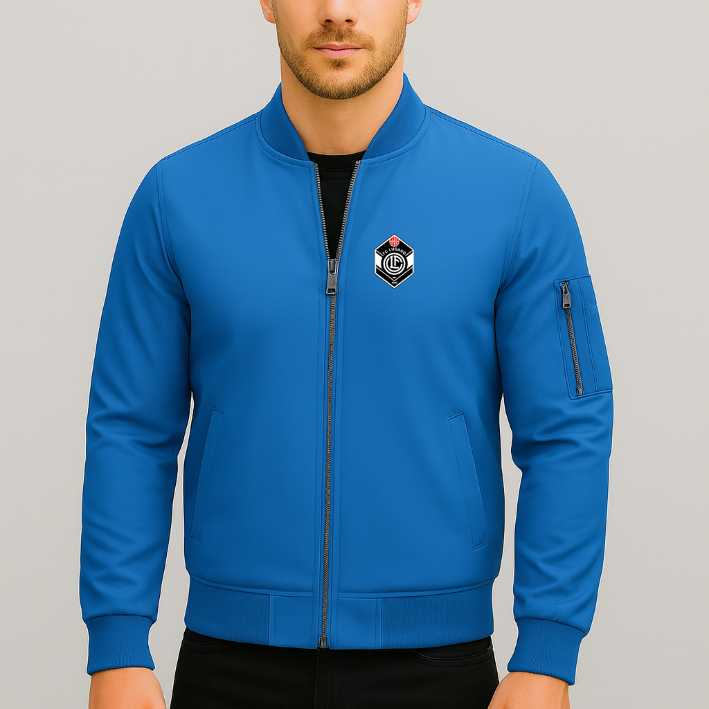 Men's FC Lugano Soccer Logo Lightweight Bomber Jacket Windbreaker Softshell Varsity Jacket Coat