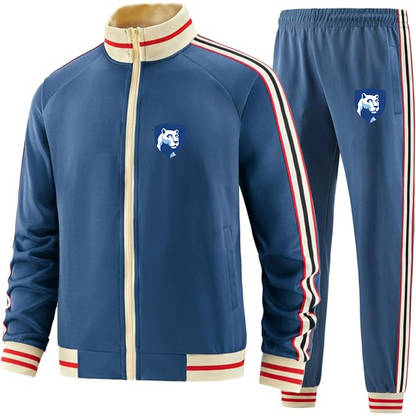Men's Penn State Symbol Tracksuit with Bold Striped Accents and Zippered Front Athletic Wear