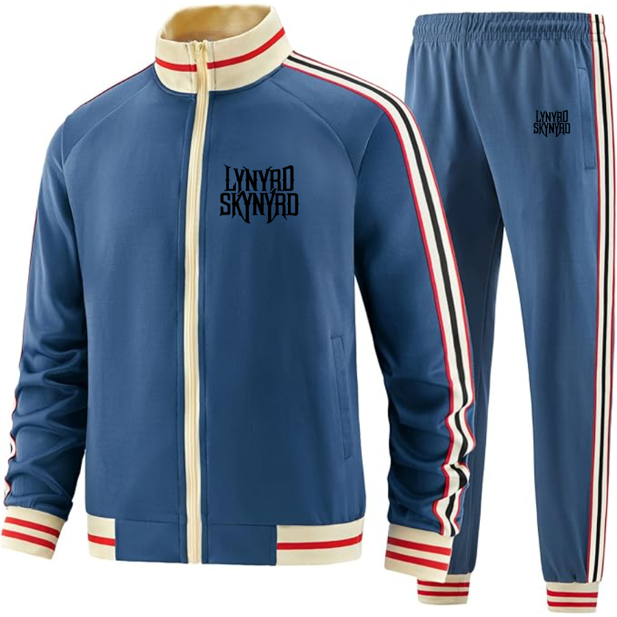 Men's Lynyrd Skynyrd Two Piece Designer Tracksuit with Bold Striped Accents and Zippered Front Elevated Athletic