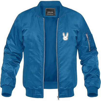 Men's Bad Bunny Logo Lightweight Bomber Jacket Windbreaker Softshell Varsity Jacket Coat