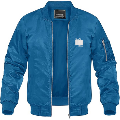 Men's Black Flag Logo Lightweight Bomber Jacket Windbreaker Softshell Varsity Jacket Coat