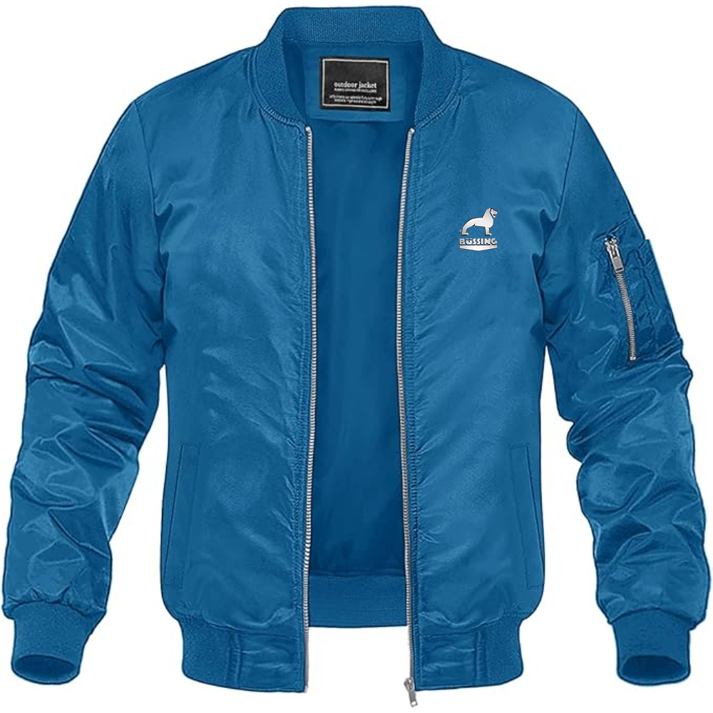 Men's Büssing Logo Lightweight Bomber Jacket Windbreaker Softshell Varsity Jacket Coat