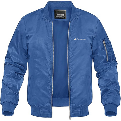 Men's Santander Logo Lightweight Bomber Jacket Windbreaker Softshell Varsity Jacket Coat