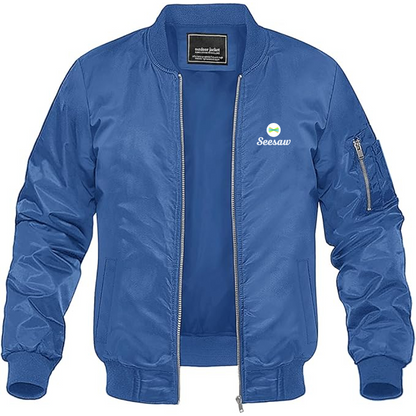 Men's Seesaw Logo Lightweight Bomber Jacket Windbreaker Softshell Varsity Jacket Coat
