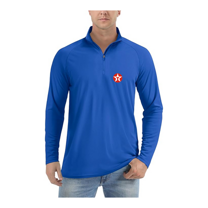 Men's Texaco Logo  Lightweight Quarter-Zip Athletic Shirt Long Sleeve Performance Wear