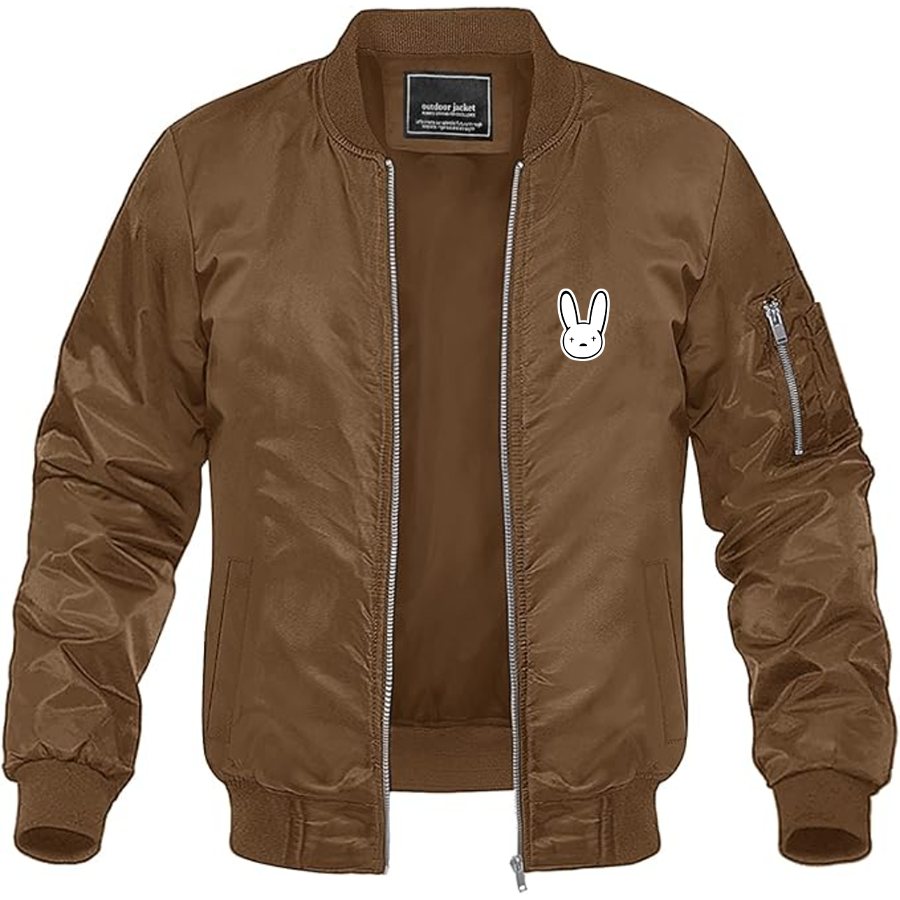 Men's Bad Bunny Logo Lightweight Bomber Jacket Windbreaker Softshell Varsity Jacket Coat