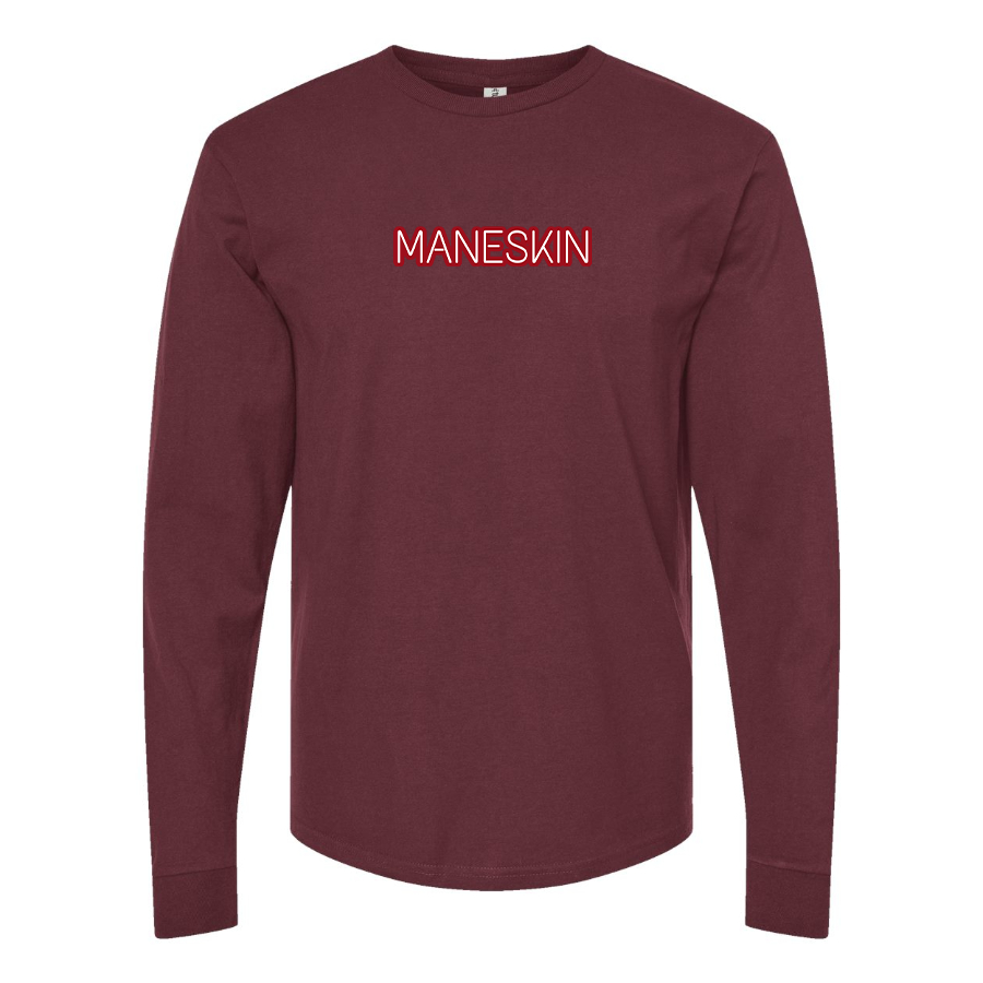 Men's Maneskin Red Neon Letter Logo Cotton Long Sleeve T-Shirt