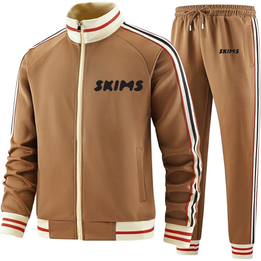 Men's Skims  Two Piece Designer Tracksuit with Bold Striped Accents and Zippered Front Elevated Athletic
