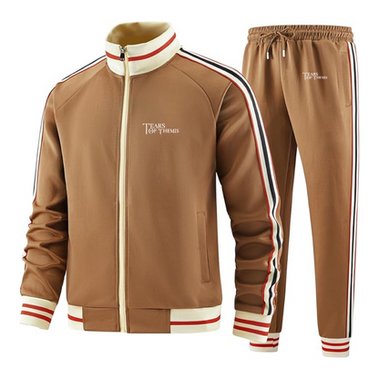 Men's Tear Of Themis Logo Tracksuit with Bold Striped Accents and Zippered Front Athletic Wear