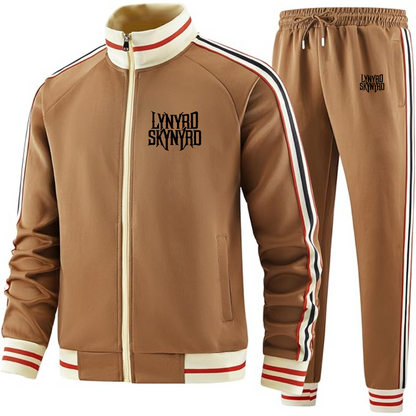 Men's Lynyrd Skynyrd Two Piece Designer Tracksuit with Bold Striped Accents and Zippered Front Elevated Athletic