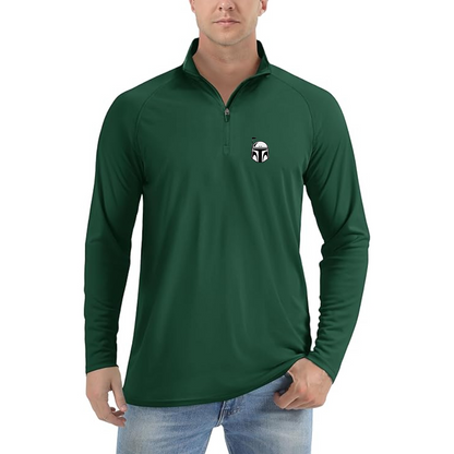 Men's Star Wars Boba Fett Helmet Lightweight Quarter-Zip Athletic Shirt Long Sleeve Performance Wear