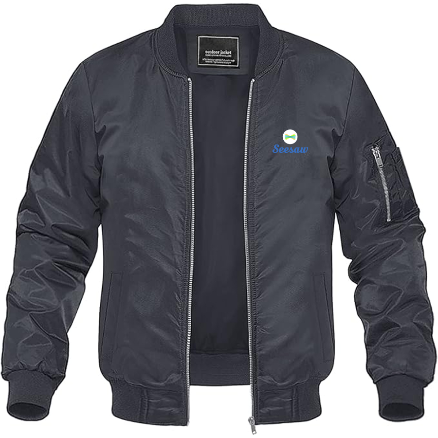 Men's Seesaw Logo Lightweight Bomber Jacket Windbreaker Softshell Varsity Jacket Coat