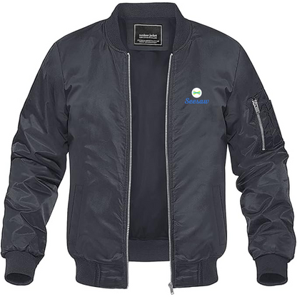 Men's Seesaw Logo Lightweight Bomber Jacket Windbreaker Softshell Varsity Jacket Coat