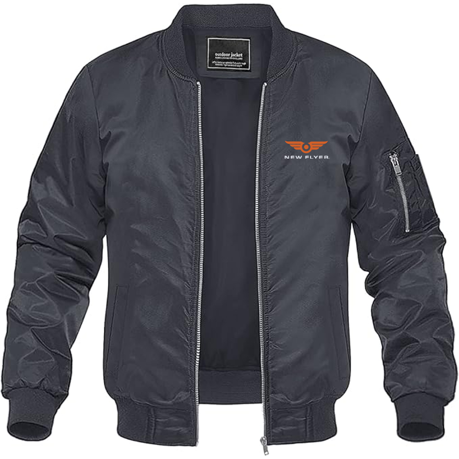 Men's New Flyer Industries Logo Lightweight Bomber Jacket Windbreaker Softshell Varsity Jacket Coat