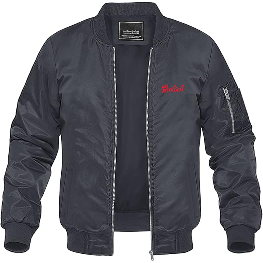 Men's Grolsch Logo Lightweight Bomber Jacket Windbreaker Softshell Varsity Jacket Coat