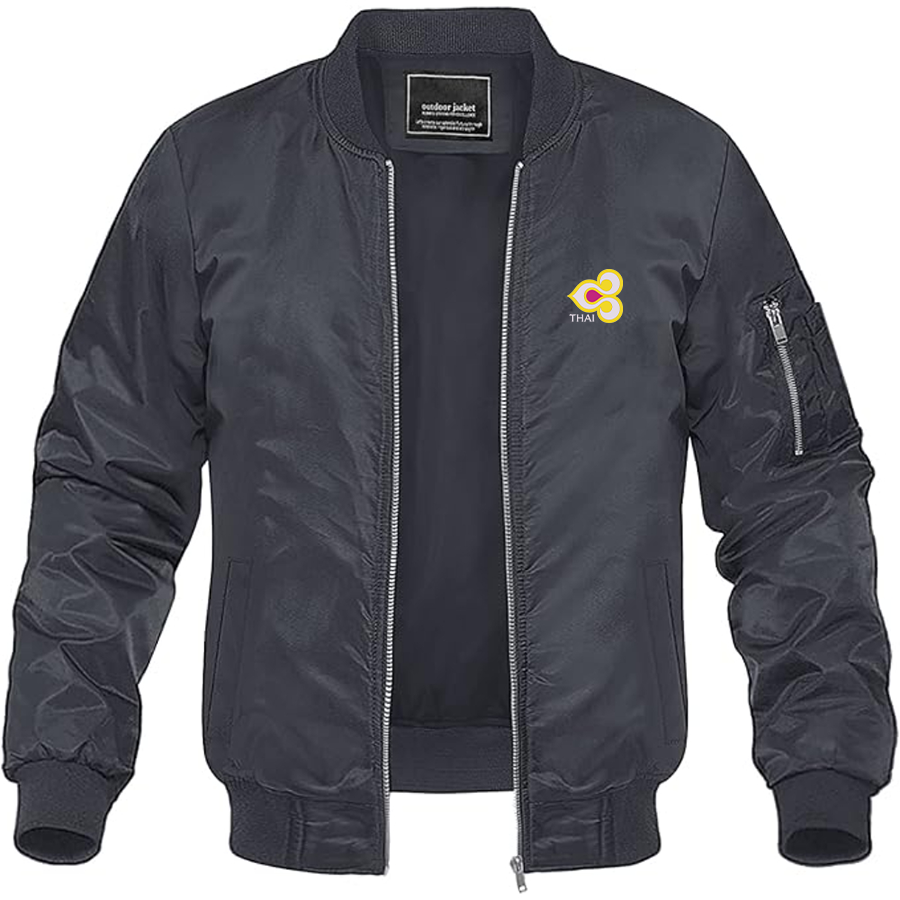 Men's Thai Airlines Logo Lightweight Bomber Jacket Windbreaker Softshell Varsity Jacket Coat