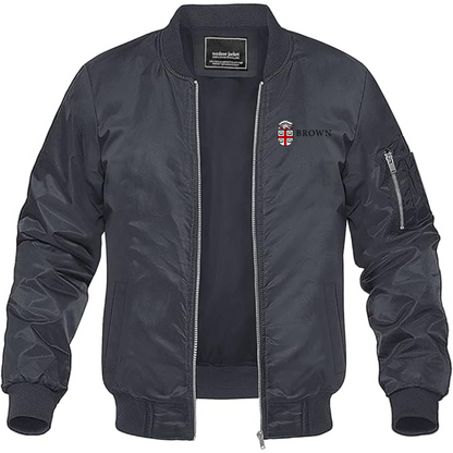 Men's Brown University Lightweight Bomber Jacket Windbreaker Softshell Varsity Jacket Coat