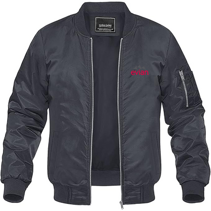 Men's Evian Logo Lightweight Bomber Jacket Windbreaker Softshell Varsity Jacket Coat