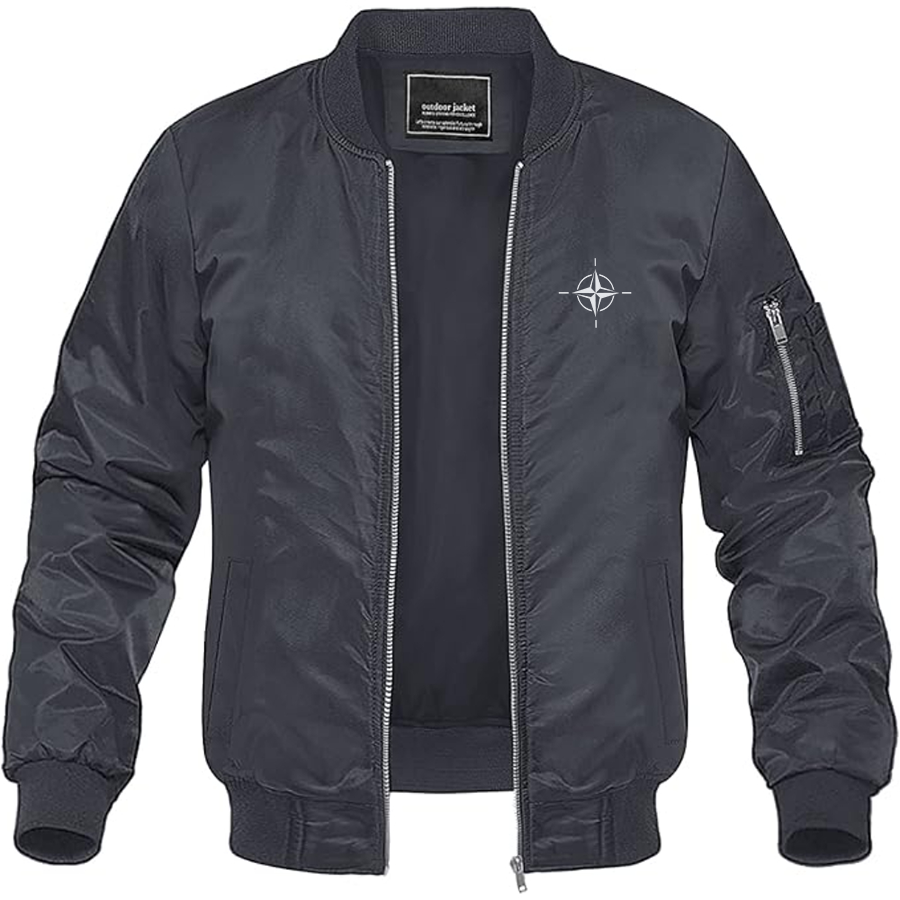 Men's Nato Emblem Logo Lightweight Bomber Jacket Windbreaker Softshell Varsity Jacket Coat