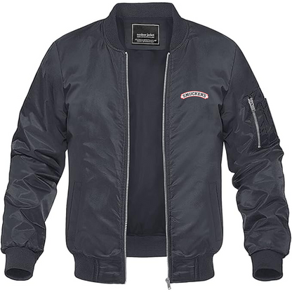 Men's Smucker's Logo Lightweight Bomber Jacket Windbreaker Softshell Varsity Jacket Coat