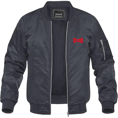 Men's Budweiser Logo Lightweight Bomber Jacket Windbreaker Softshell Varsity Jacket Coat