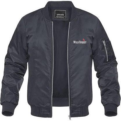 Men's Wild Turkey Logo Lightweight Bomber Jacket Windbreaker Softshell Varsity Jacket Coat