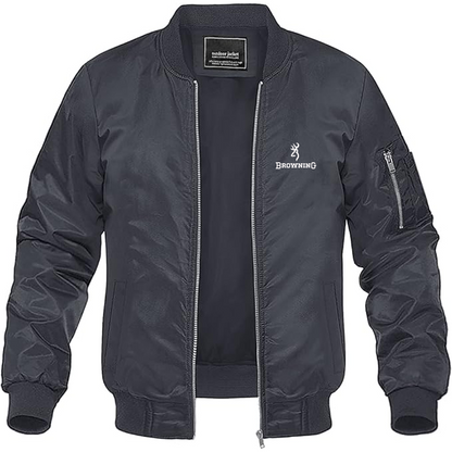 Men's Browning Logo Lightweight Bomber Jacket Windbreaker Softshell Varsity Jacket Coat