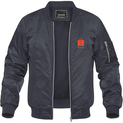 Men's Shopee Logo Lightweight Bomber Jacket Windbreaker Softshell Varsity Jacket Coat