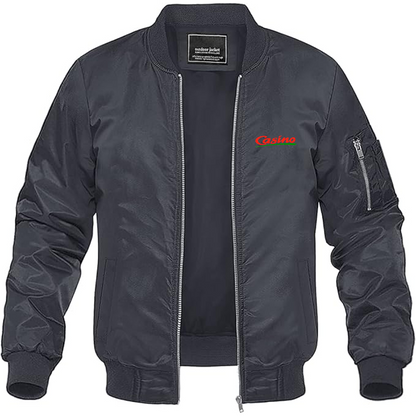 Men's Casino Logo Lightweight Bomber Jacket Windbreaker Softshell Varsity Jacket Coat