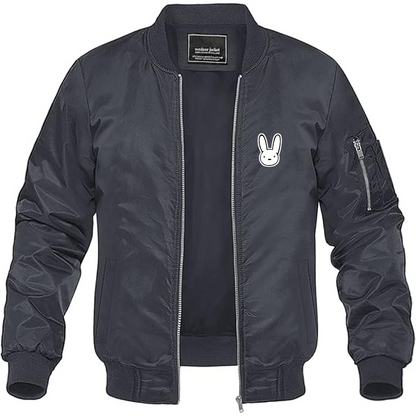 Men's Bad Bunny Logo Lightweight Bomber Jacket Windbreaker Softshell Varsity Jacket Coat