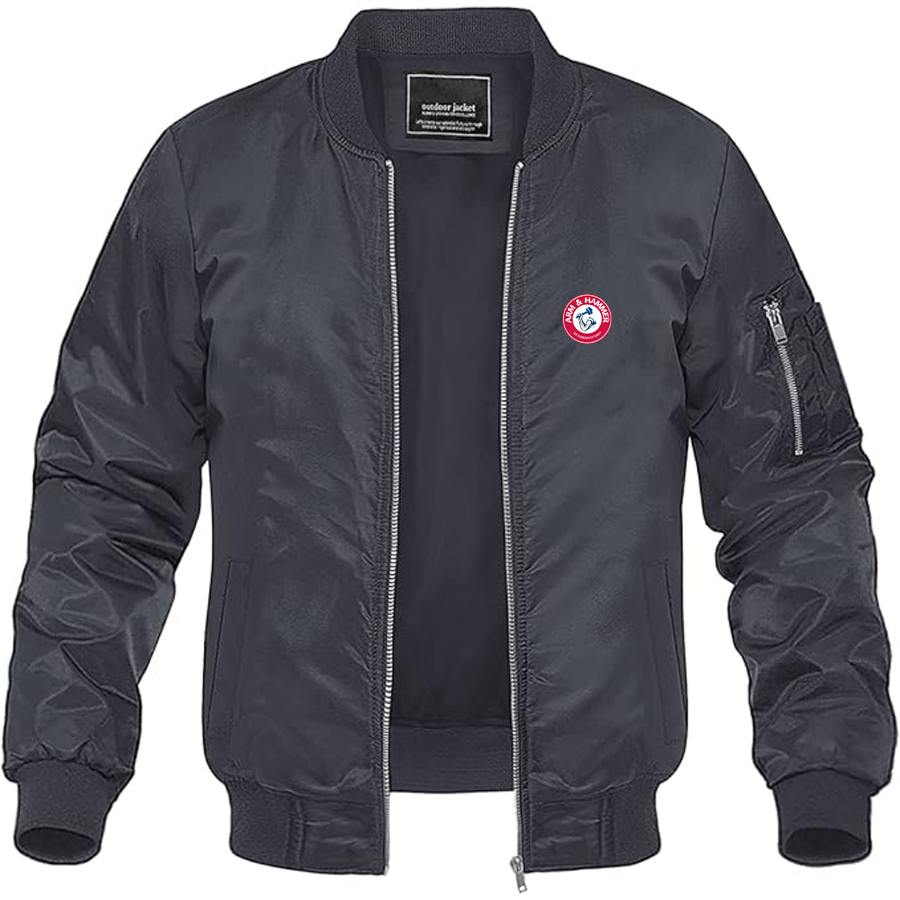 Men's Arm Hammer Logo Lightweight Bomber Jacket Windbreaker Softshell Varsity Jacket Coat