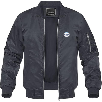 Men's Busch Light Logo Lightweight Bomber Jacket Windbreaker Softshell Varsity Jacket Coat