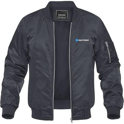 Men's USA Today Logo Lightweight Bomber Jacket Windbreaker Softshell Varsity Jacket Coat