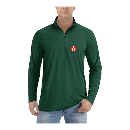 Men's Texaco Logo  Lightweight Quarter-Zip Athletic Shirt Long Sleeve Performance Wear