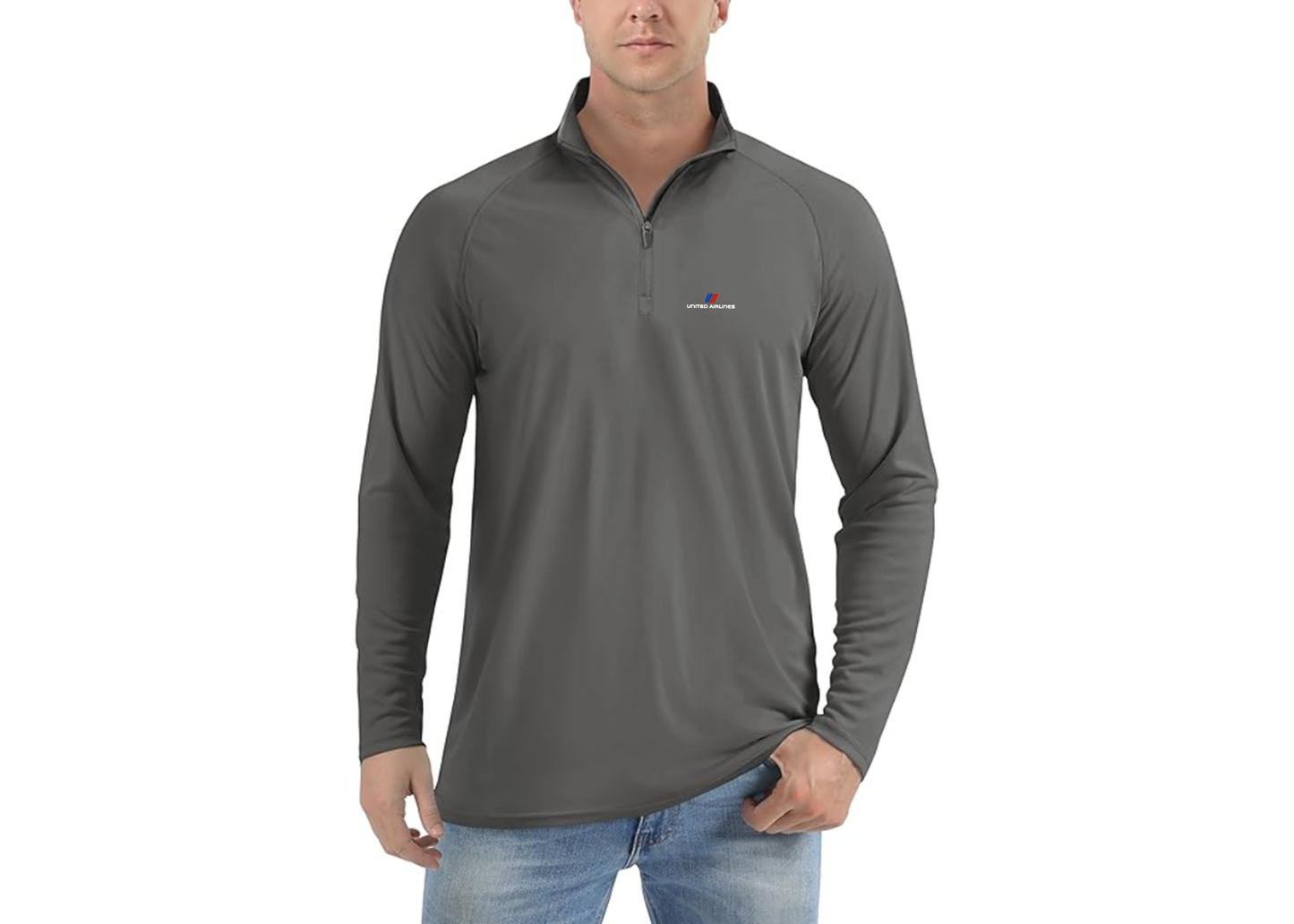 Men’s United Airlines Logo Lightweight Quarter-Zip Athletic Shirt Long Sleeve Performance Wear