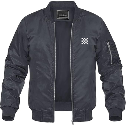 Men's Checker Motors Corporation Logo Lightweight Bomber Jacket Windbreaker Softshell Varsity Jacket Coat