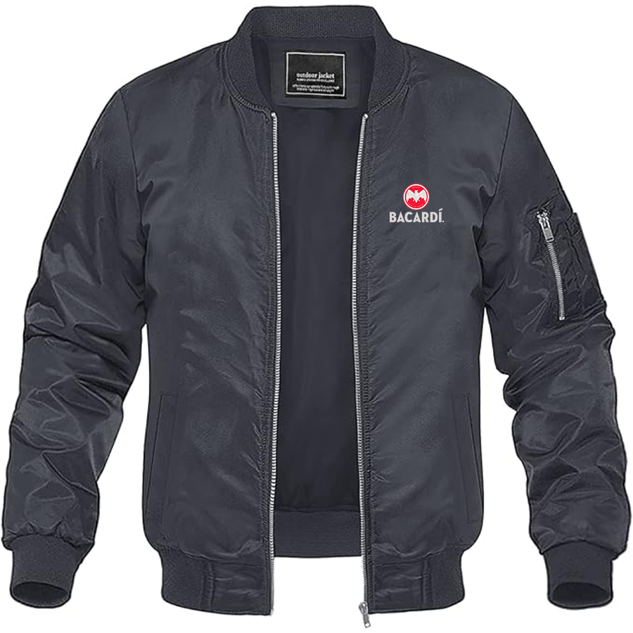Men's Bacardi Logo Lightweight Bomber Jacket Windbreaker Softshell Varsity Jacket Coat