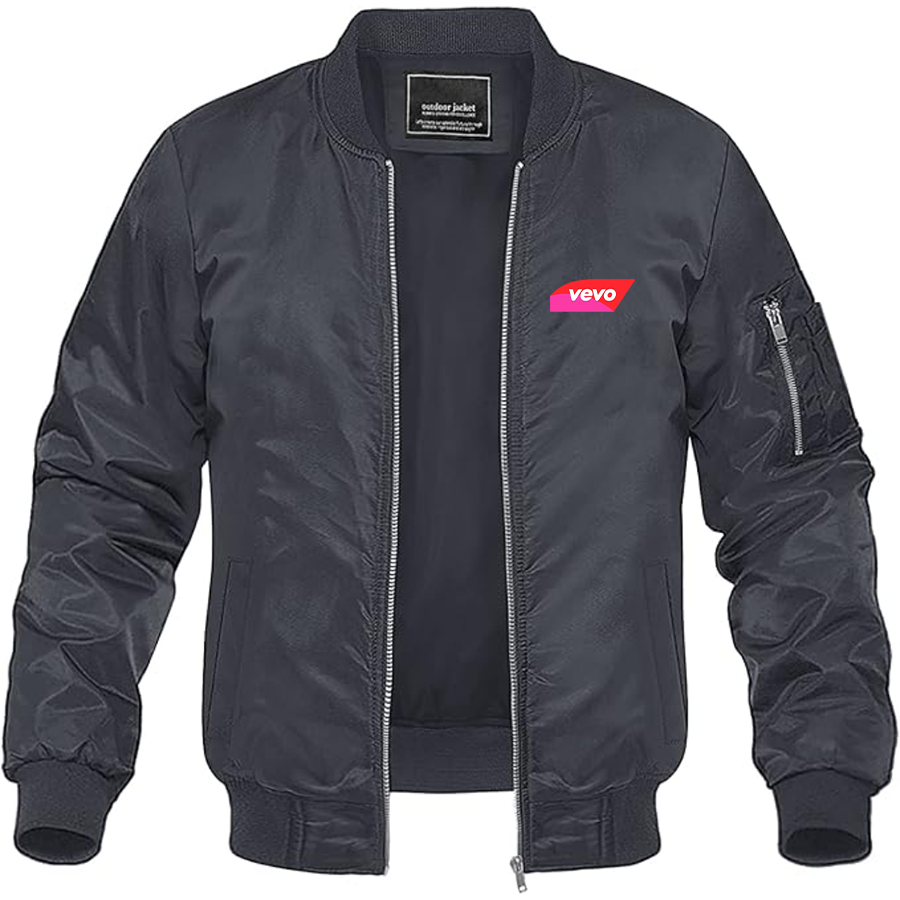 Men's Vevo Thumbnail Banner  Logo Lightweight Bomber Jacket Windbreaker Softshell Varsity Jacket Coat
