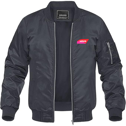 Men's Vevo Thumbnail Banner  Logo Lightweight Bomber Jacket Windbreaker Softshell Varsity Jacket Coat