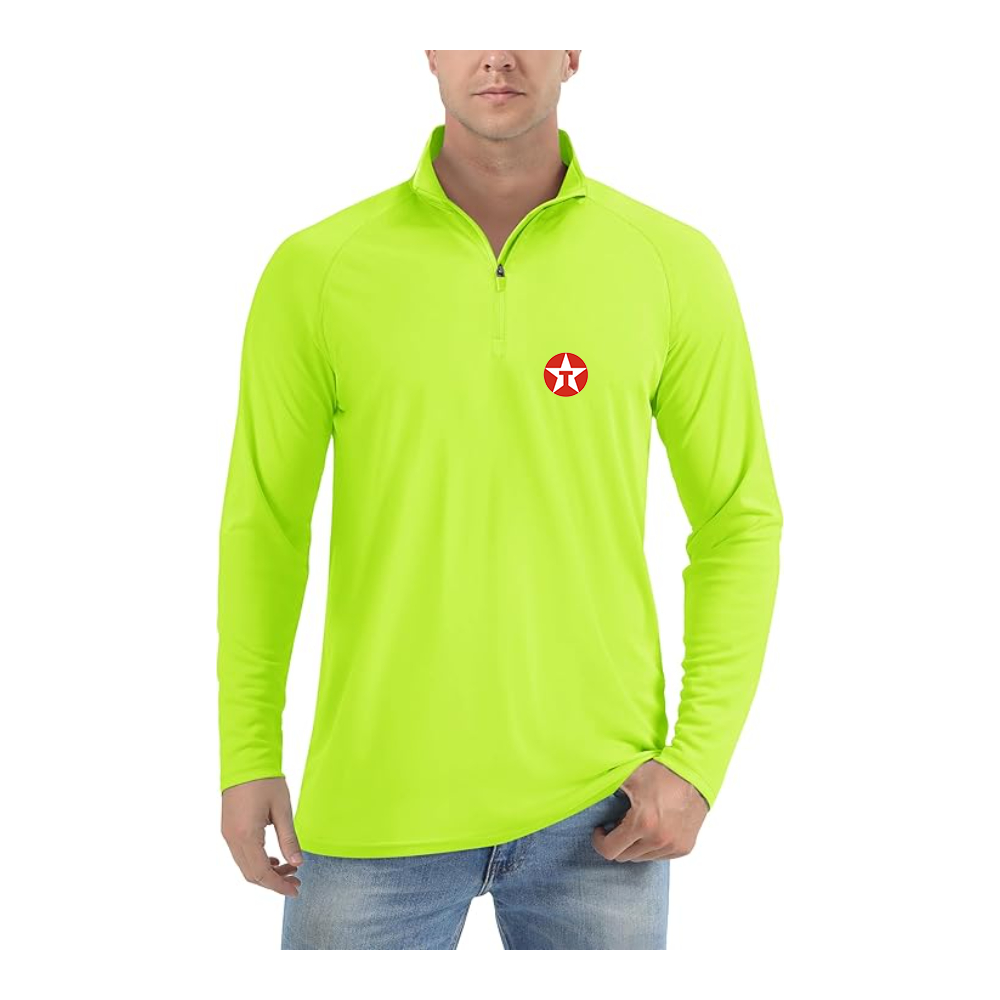 Men's Texaco Logo  Lightweight Quarter-Zip Athletic Shirt Long Sleeve Performance Wear