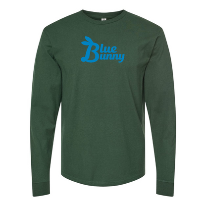 Men's Blue Bunny Logo Cotton Long Sleeve T-Shirt