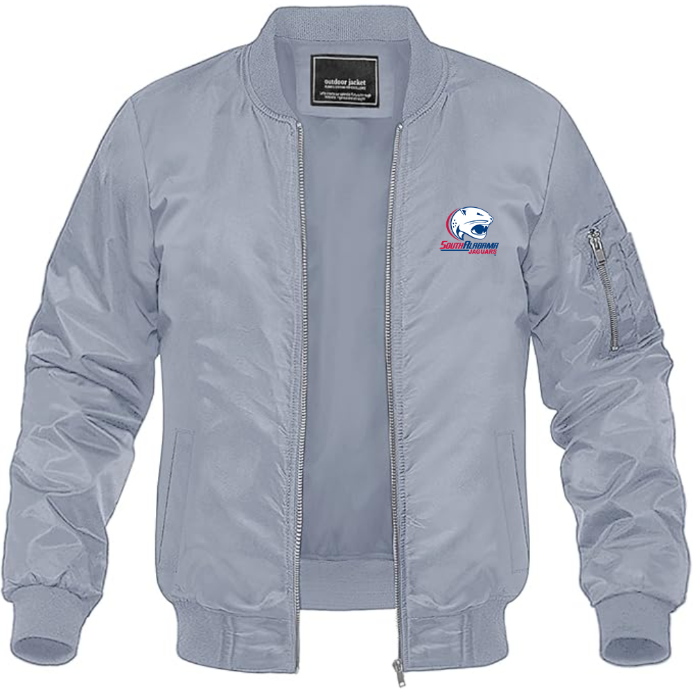 Men's South Alabama Jaguars Logo Lightweight Bomber Jacket Windbreaker Softshell Varsity Jacket Coat