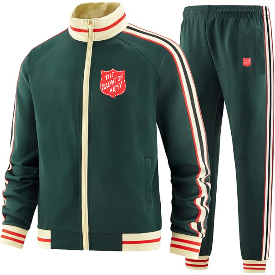 Men's  The Salvation Army  Two Piece Designer Tracksuit with Bold Striped Accents and Zippered Front Elevated Athletic