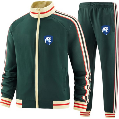 Men's Penn State Symbol Tracksuit with Bold Striped Accents and Zippered Front Athletic Wear