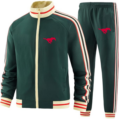 Men's SMU Mustangs Logo Tracksuit with Bold Striped Accents and Zippered Front Athletic Wear